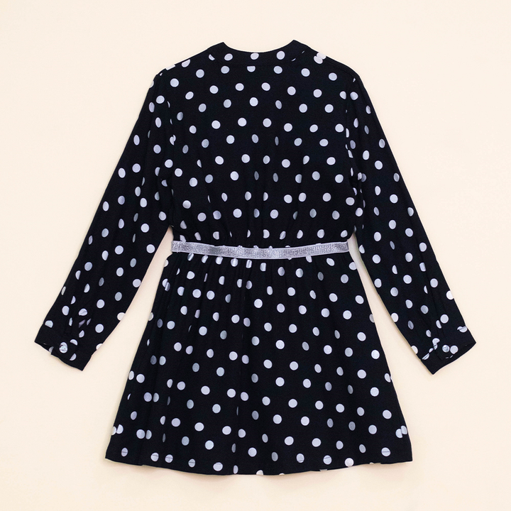 Vestido Negro con Puntos Color Hueso y Crema, para Niña
