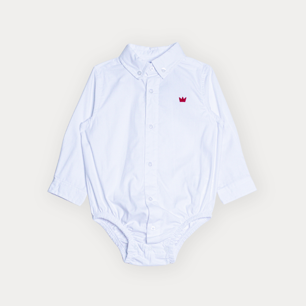 Body Camisa De Popelina Blanca Manga Larga Para Bebe Niño