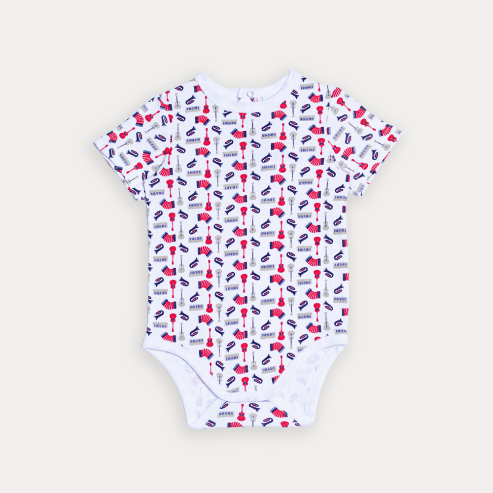 Body De Algodón Blanco Con Estampado De Instrumentos Musicales Para Bebe Niño