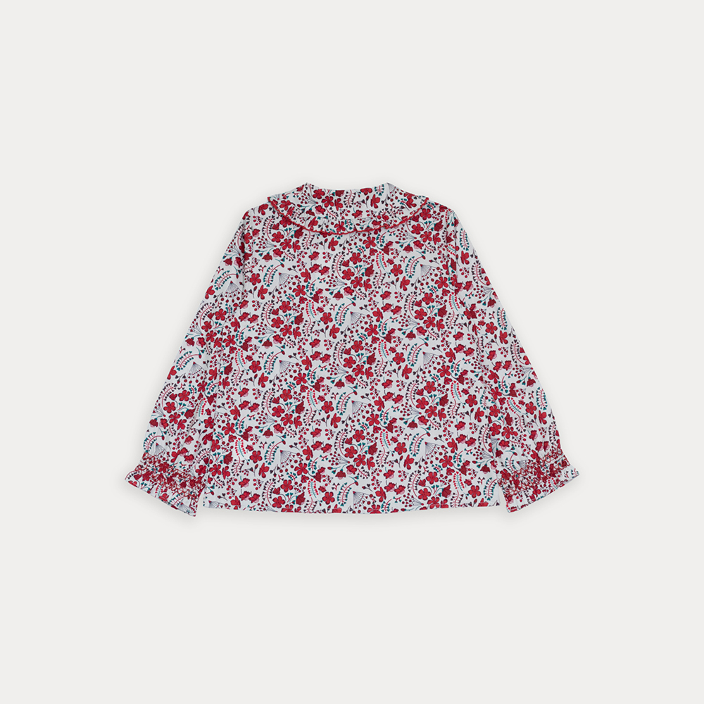 Blusa De Popelina Manga Larga Con Estampado De Flores Para Niña