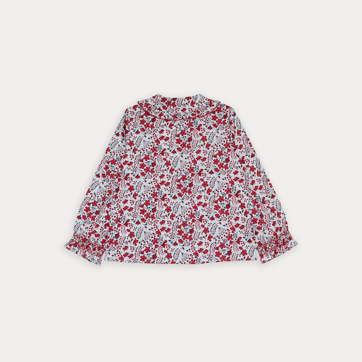 Blusa De Popelina Manga Larga Con Estampado De Flores Para Niña