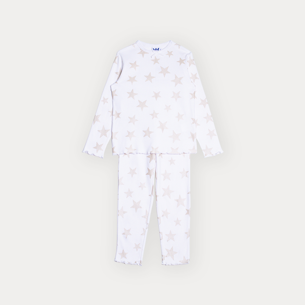 Pijama De Algodón Blanco Con Estampado De Estrellas Metálicas Para Niña