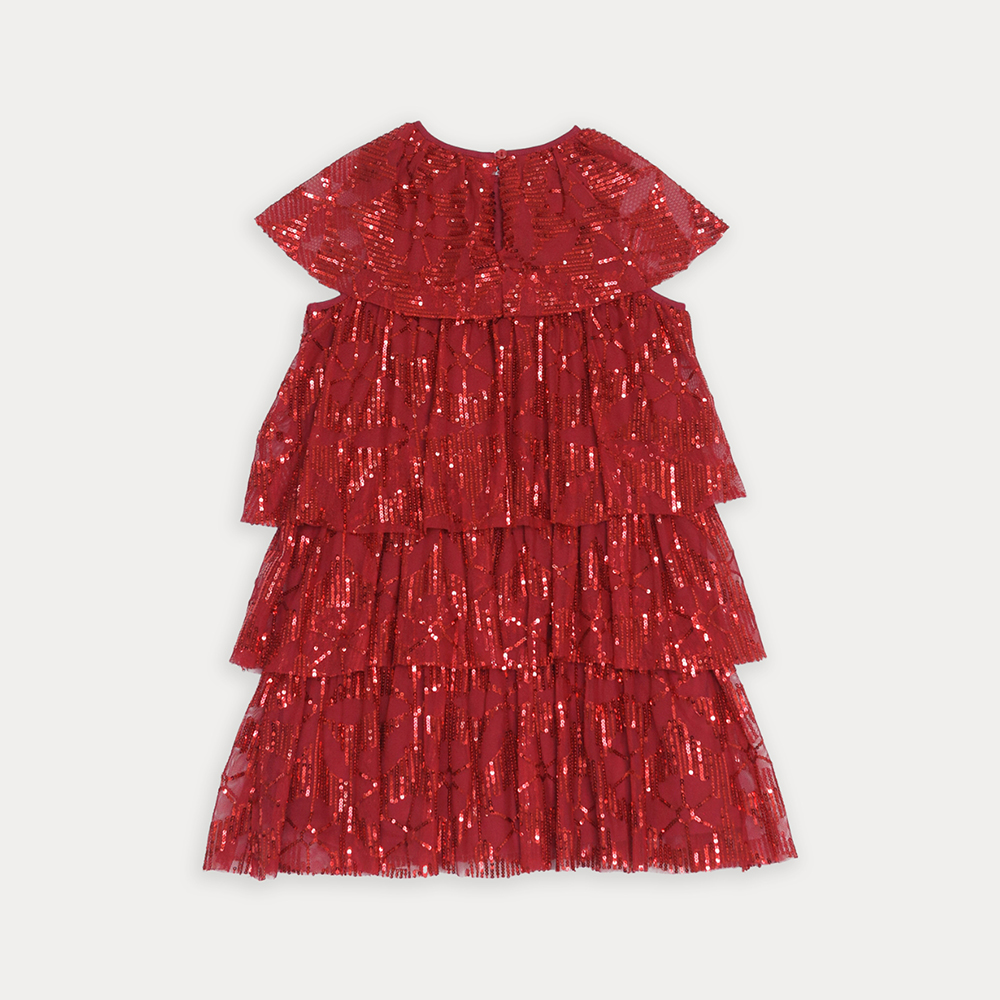 Vestido De Tela Ligera Rojo Con Lentejuelas Para Niña