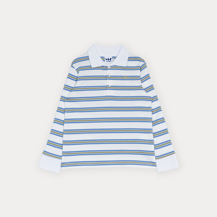 Chemise De Algodón Manga Larga Con Estampado De Rayas Azules Y Verdes Para Niño