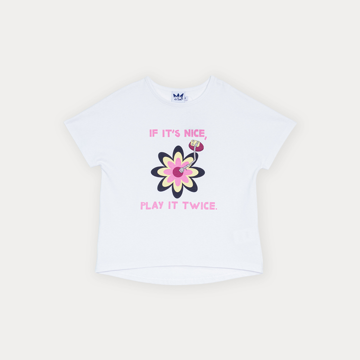 Franela De Algodón Blanco Con Gráfico De Flor Para Niña