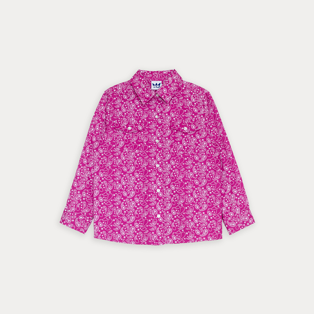 Camisa De Flannel Twill Fucsia Con Estampado De Bacterias Blanco Para Niña