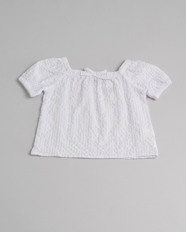 Blusa de seersucker con elástico y lazo