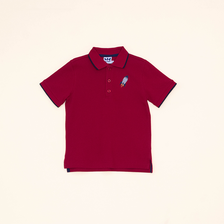 Chemise Roja Manga Corta con Estampado de Cohete para Niño