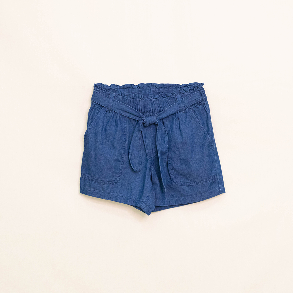 Short de Chambray con elástico y Cinturón para Niña