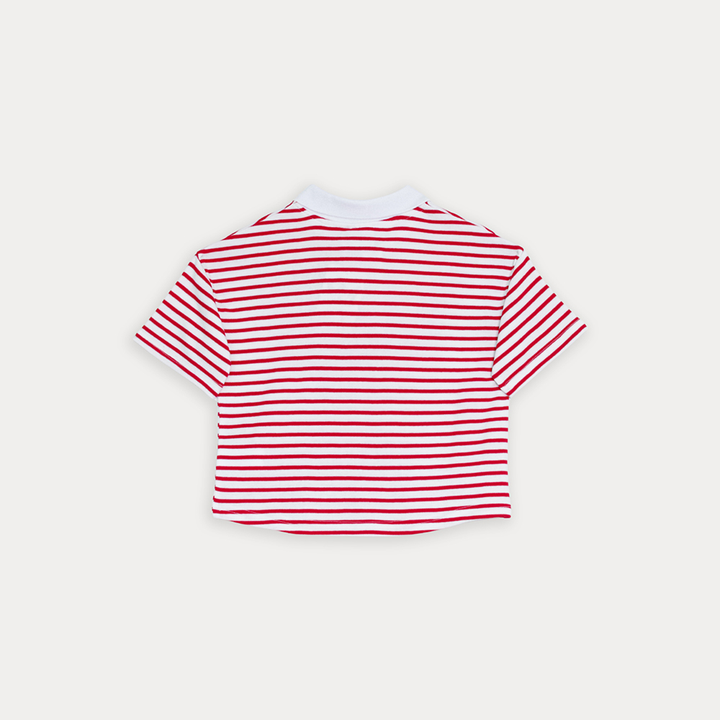 Chemise De Algodón Con Estampado De Rayas Blancas Y Rojas Y Parche De Corazón Con Lentejuelas Para Niña