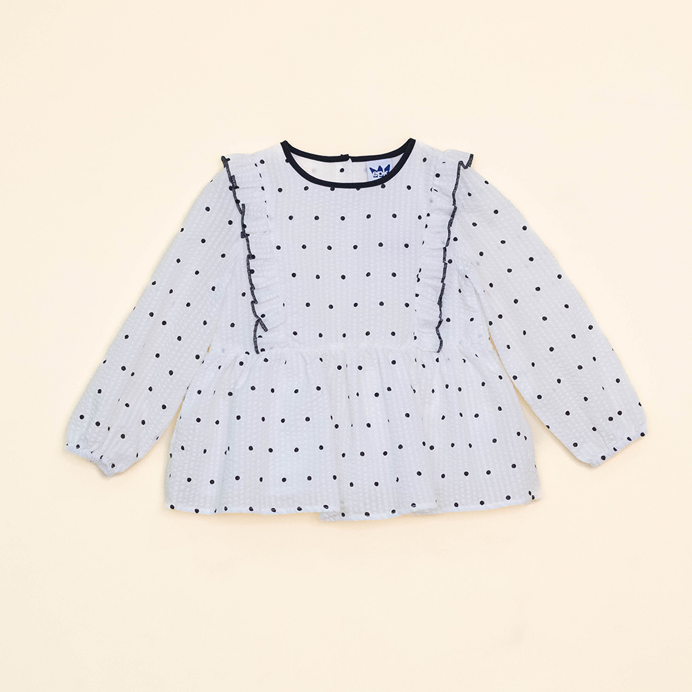 Blusa Color Hueso Manga Larga con Puntos Negros para Bebé Niña
