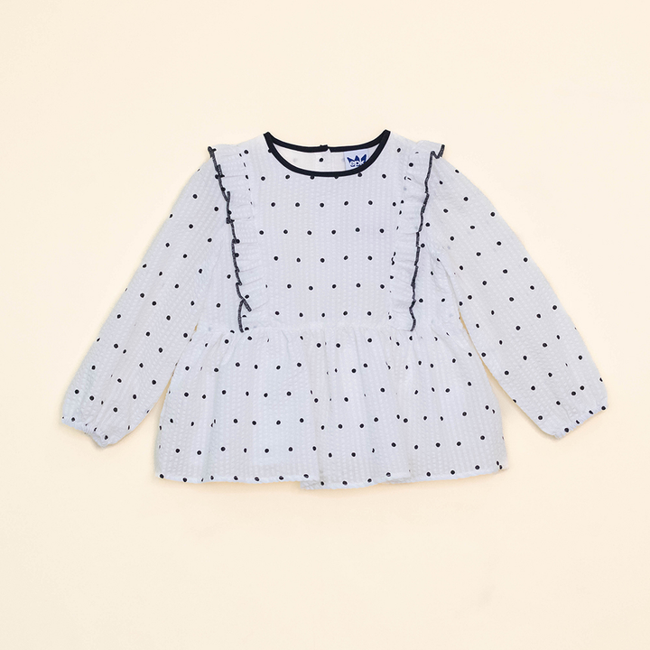 Blusa Color Hueso Manga Larga con Puntos Negros para Bebé Niña