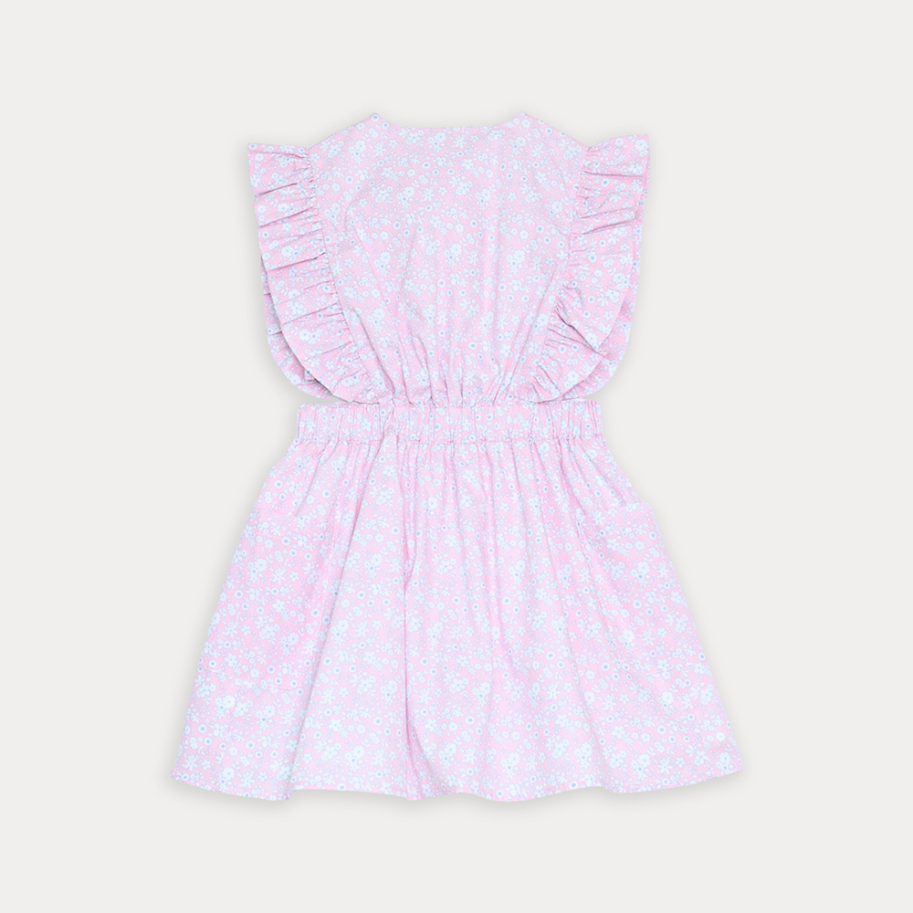 Vestido De Popelina Rosado Con Estampado Floral Para Niña