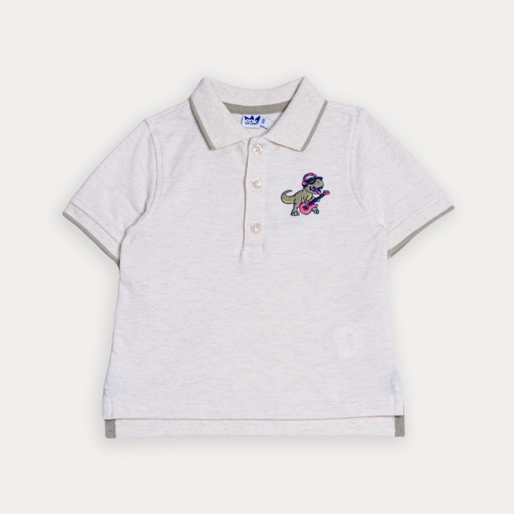 Chemise De Piqué Crema Con Bordado De Dinosaurio Para Bebe Niño