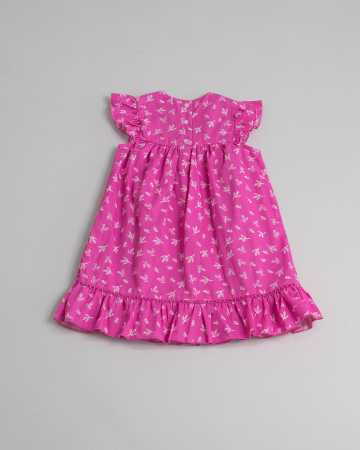 Vestido fucsia de popelina con estampado floral