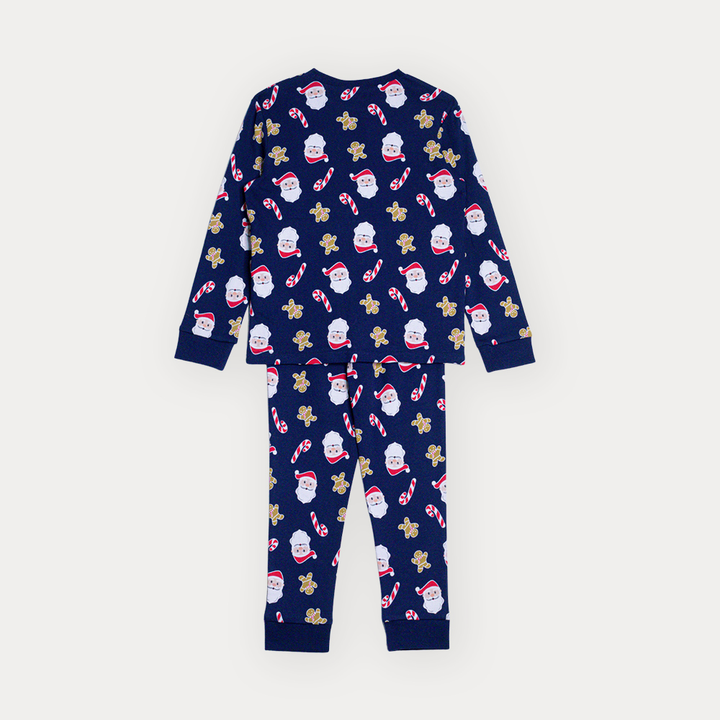 Pijama De Algodón Azul Marino Con Estampado Navideño Para Niño