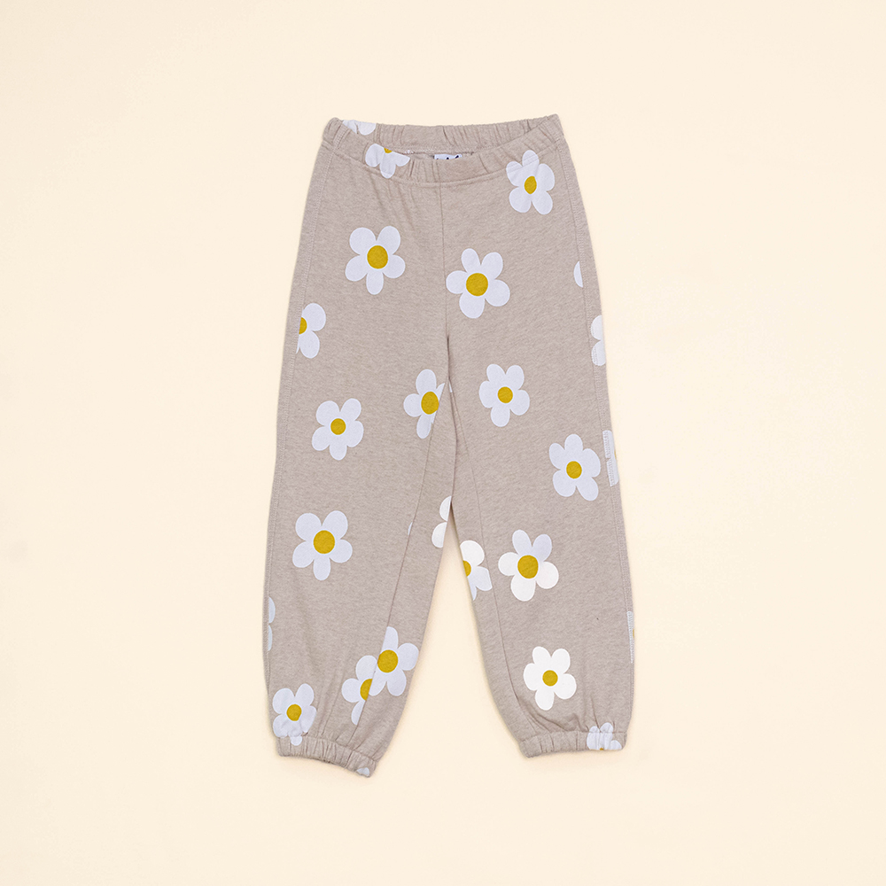 Mono Color Crema de Algodón con Estampado de Flores Blancas y Amarillas para Niña