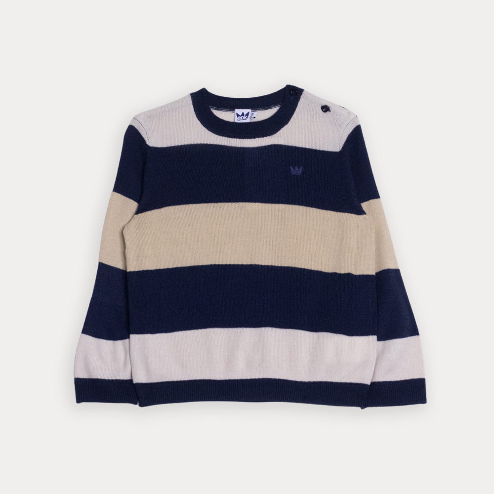 Suéter Tejido De Rayas Azul, Arena Y Biege Para Bebe Niño