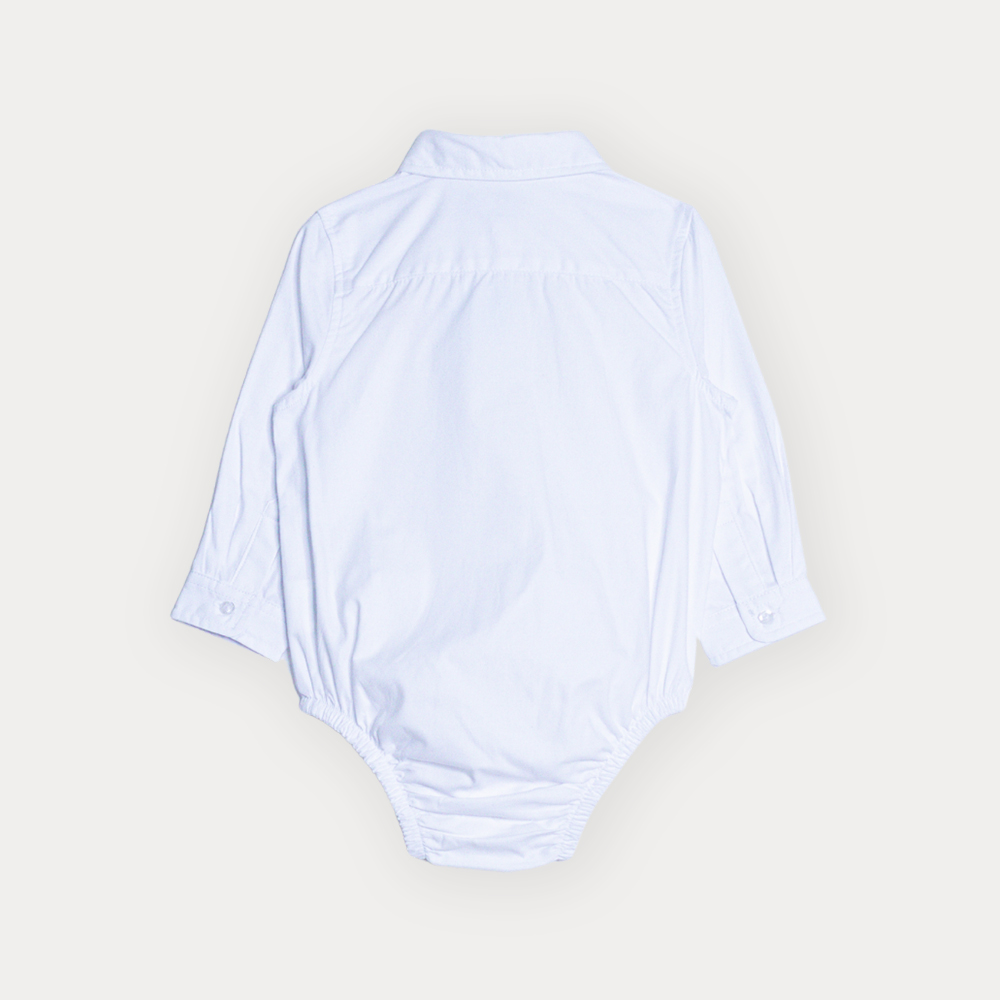 Body Camisa De Popelina Blanca Manga Larga Para Bebe Niño