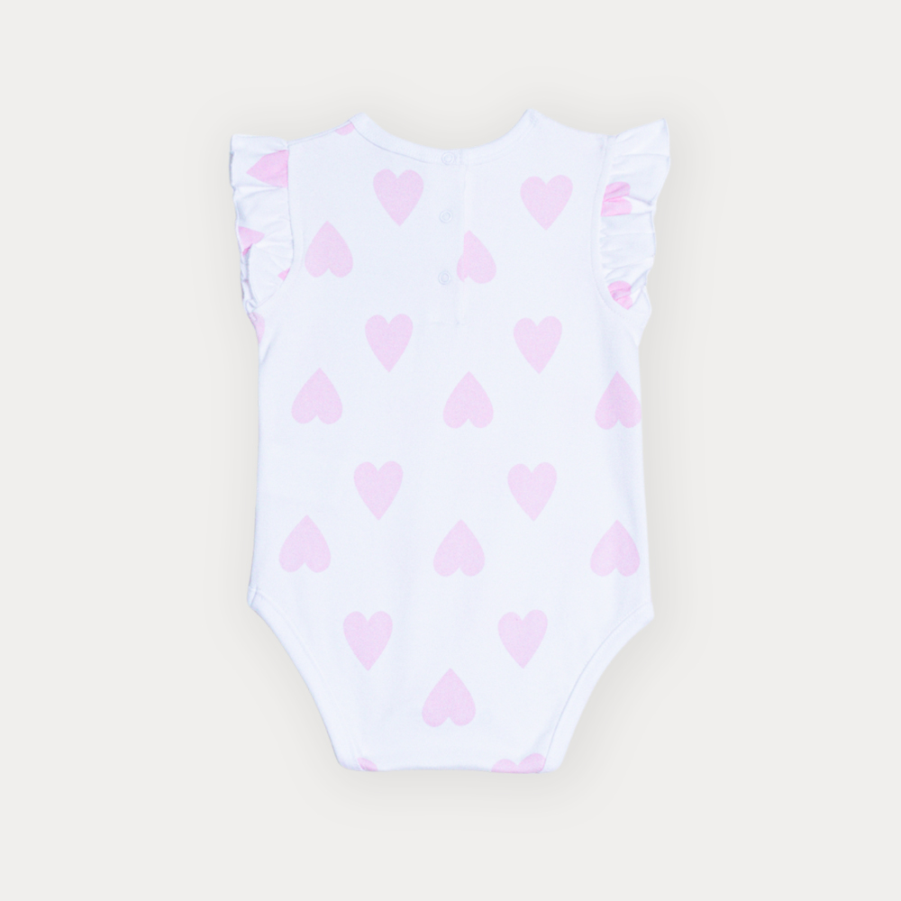 Body De Algodón Blanco Con Estampado De Corazones Rosados Para Bebe Niña