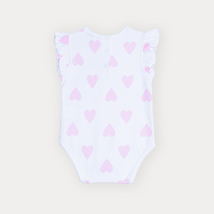 Body De Algodón Blanco Con Estampado De Corazones Rosados Para Bebe Niña