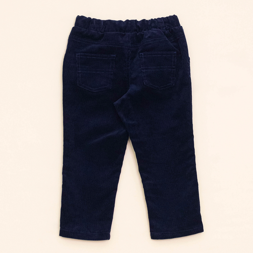Pantalón Azul Osuro de Corduroy con elástico y Cordones para Bebé Niño