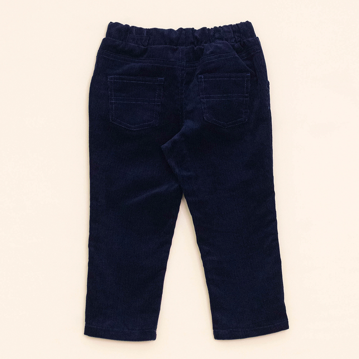 Pantalón Azul Osuro de Corduroy con elástico y Cordones para Bebé Niño