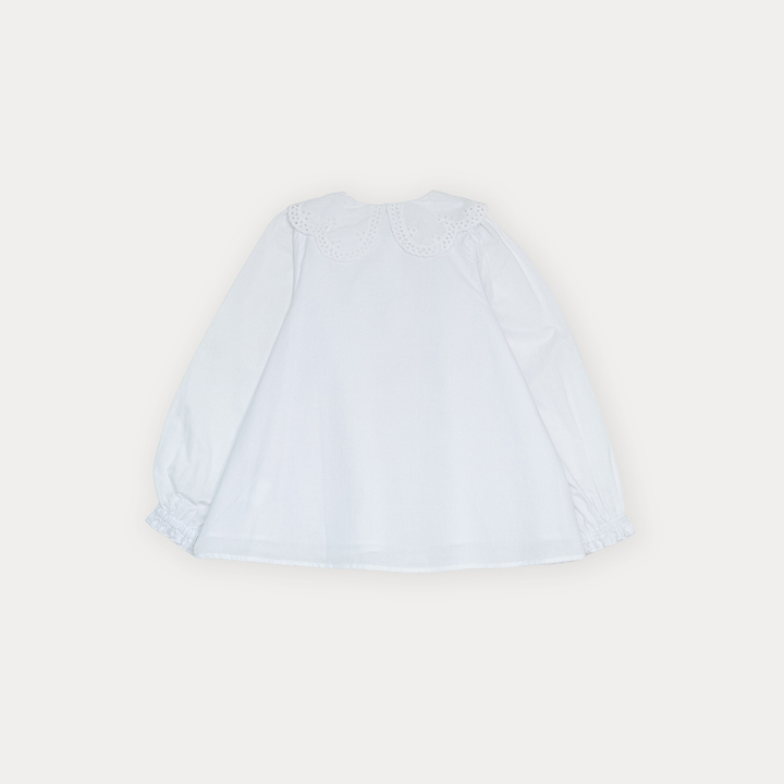 Blusa De Popelina Ligera Blanca Con Cuello De Eyelet Para Niña