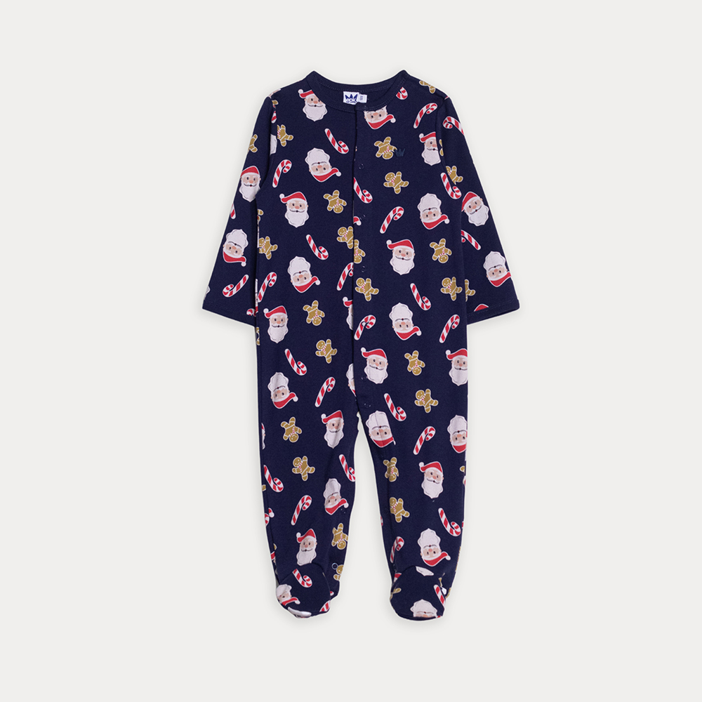 Pijama De Algodón Azul Oscuro Con Estampado De Navidad Para Bebe Niño