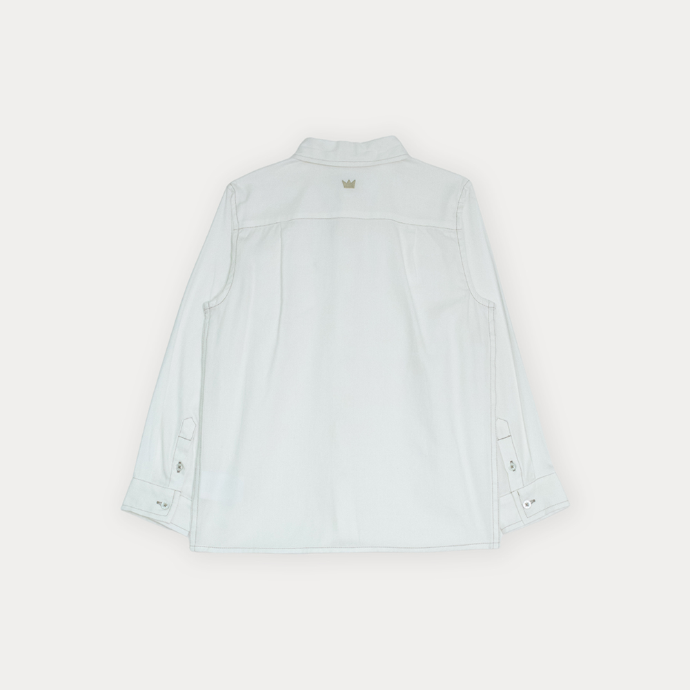 Camisa De Lino Crema Manga Larga Con Bolsillo Para Niño