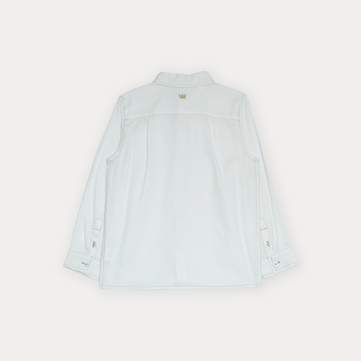 Camisa De Lino Crema Manga Larga Con Bolsillo Para Niño