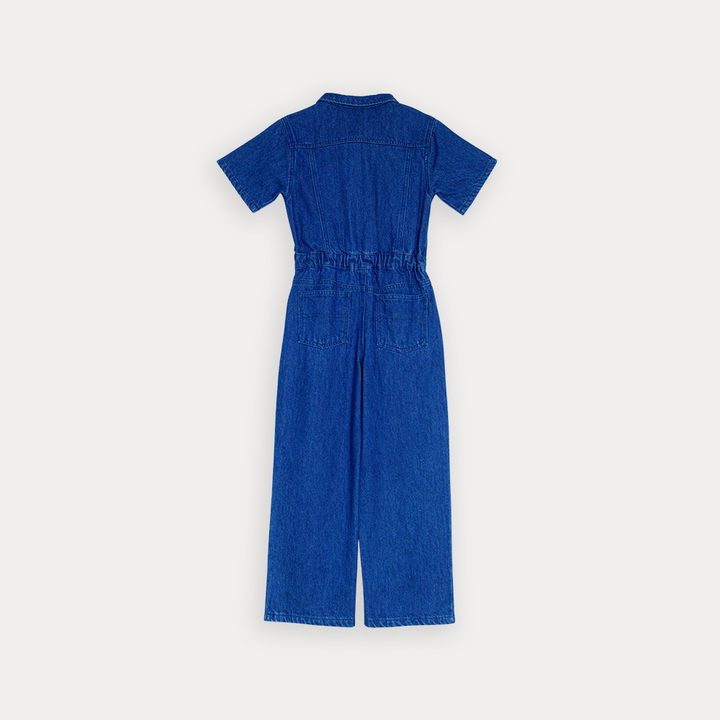 Jumpsuit De Jean Azul Oscuro Manga Corta Para Niña