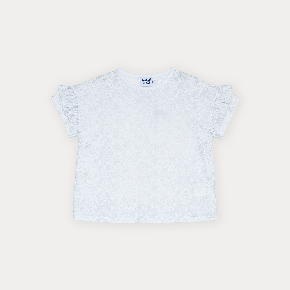 Franela De Algodón Blanca Con Estampado De Bacterias Plateado Metálico Para Niña