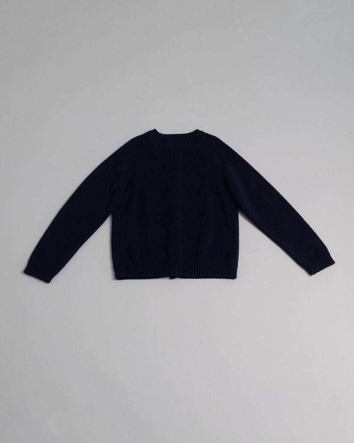 Cárdigan de algodón con lazo en el cuello, Azul Oscuro