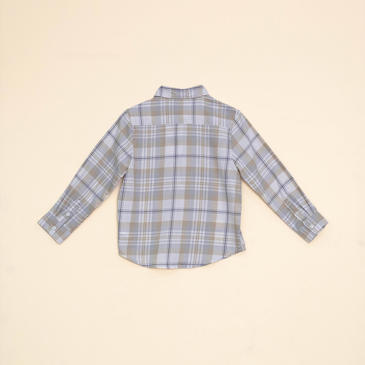 Camisa de Flannel Manga Larga, con Estampado de Cuadros Grises y Caquis para Niño