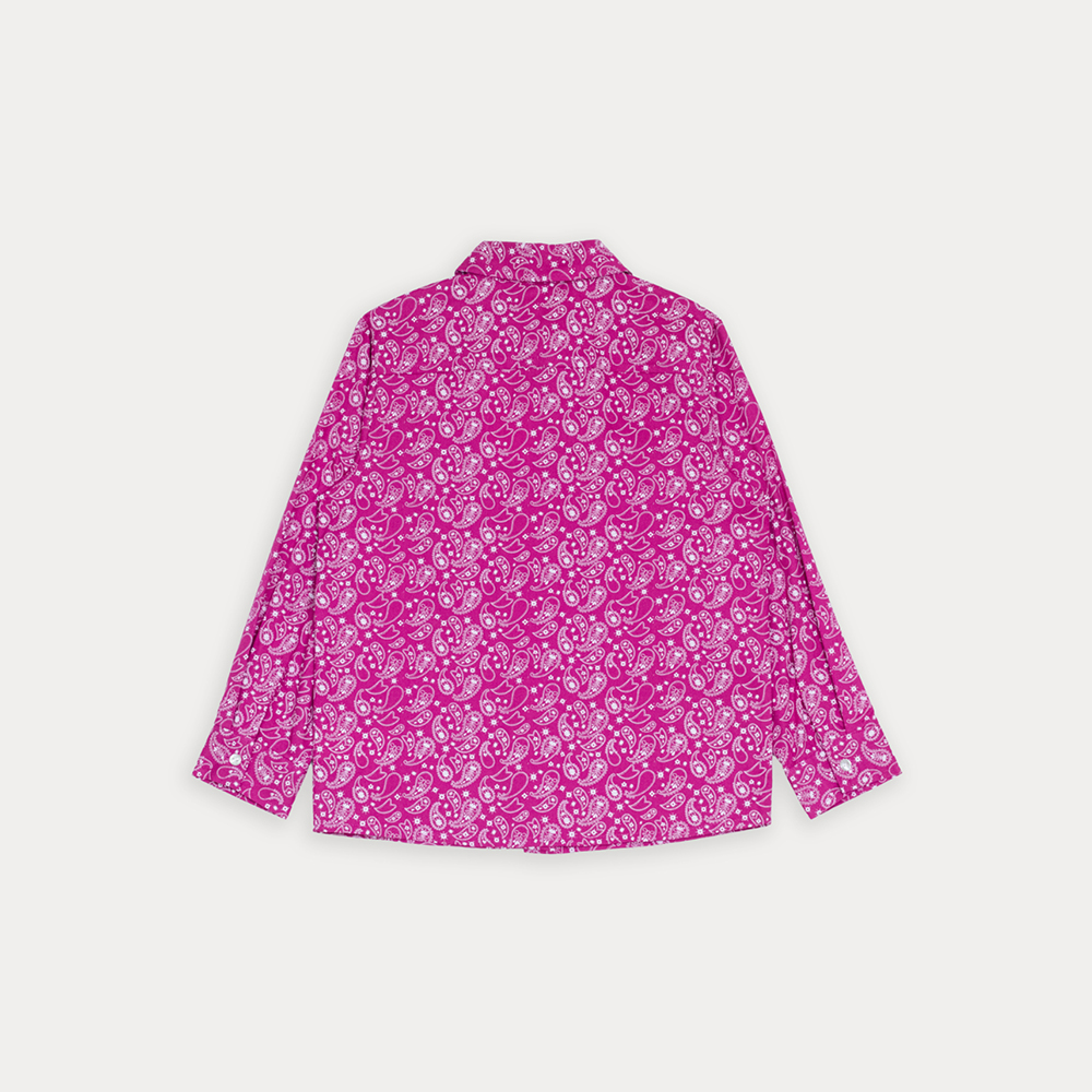 Camisa De Flannel Twill Fucsia Con Estampado De Bacterias Blanco Para Niña