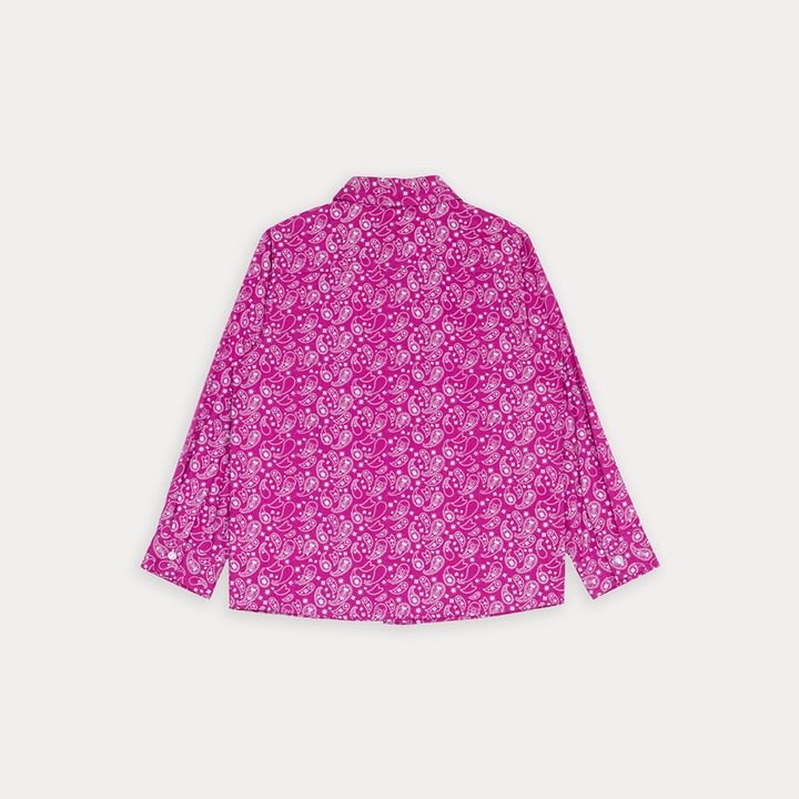 Camisa De Flannel Twill Fucsia Con Estampado De Bacterias Blanco Para Niña