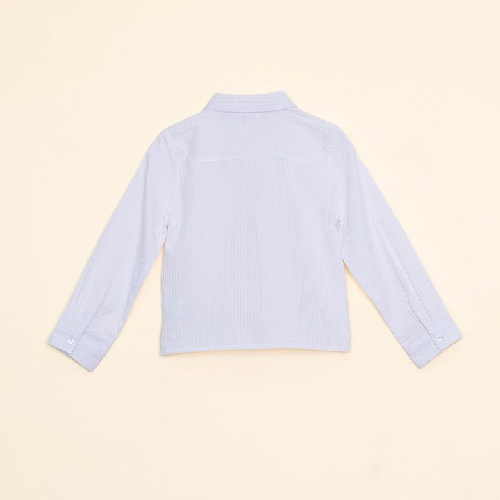 Blusa Blanca Manga Larga con Textura de Rayas para Niña