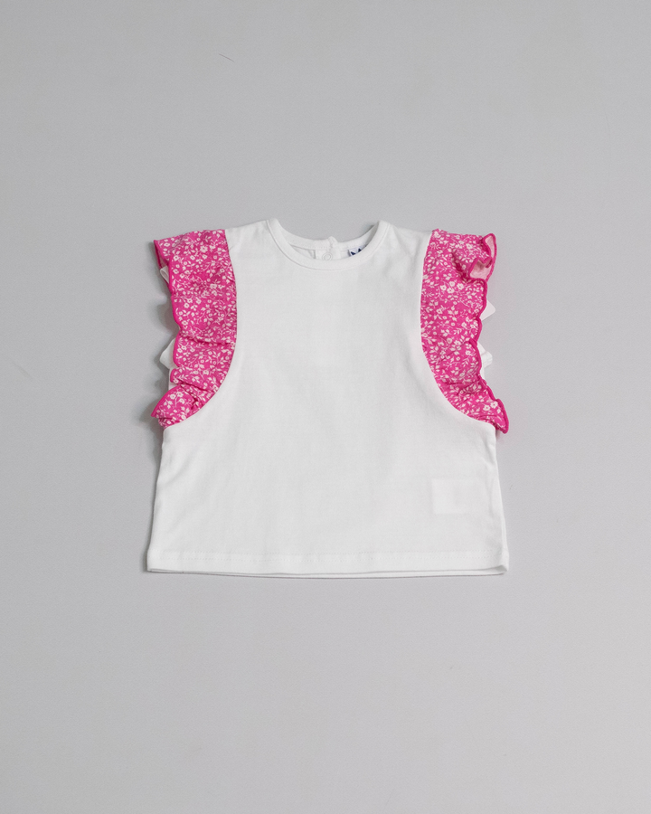 Franela de algodón con volantes y estampado floral