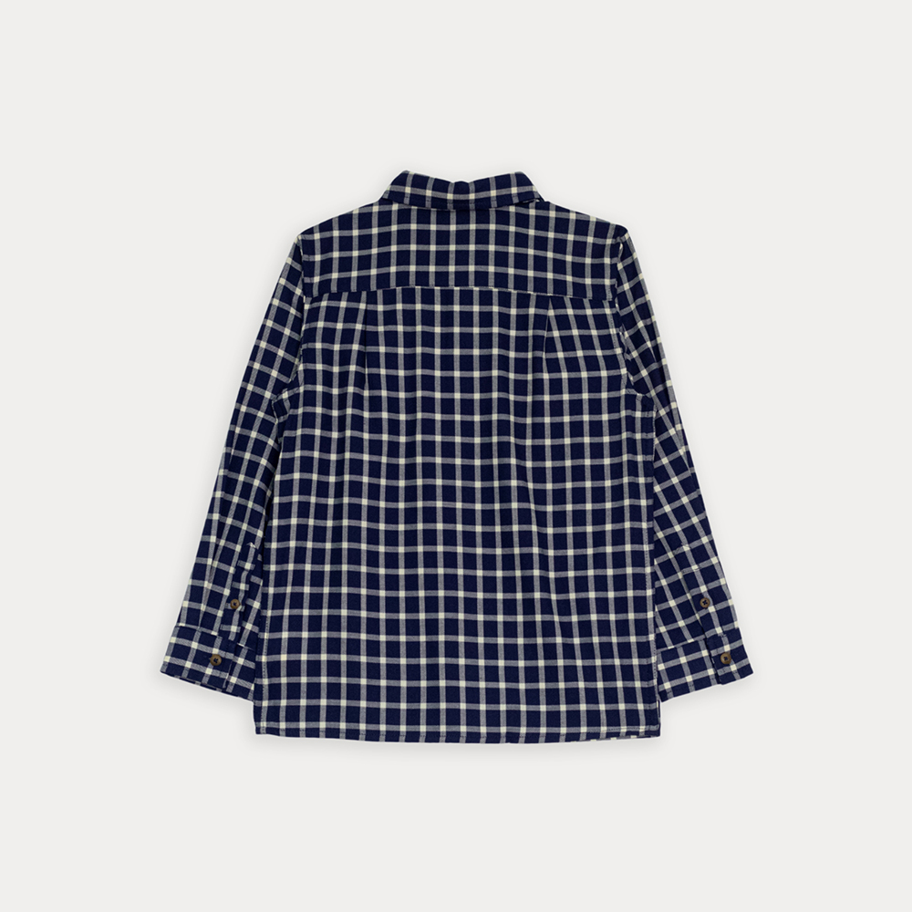 Camisa De Twill Manga Larga Con Estampado De Cuadros Azul Marino Y Crema Para Niño