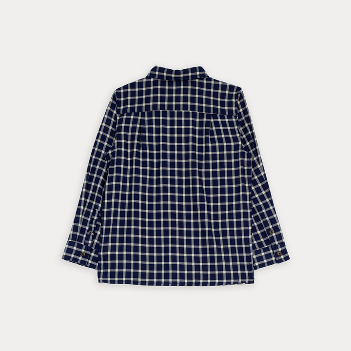 Camisa De Twill Manga Larga Con Estampado De Cuadros Azul Marino Y Crema Para Niño