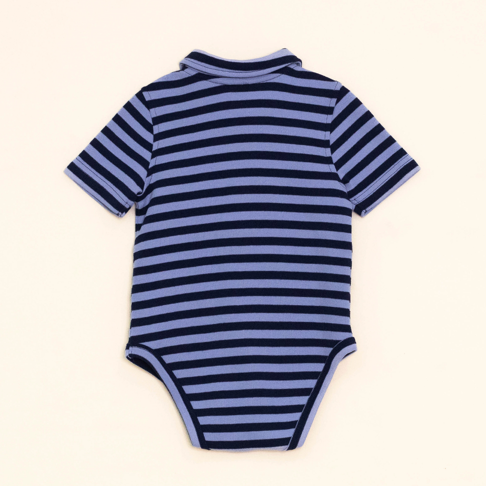 Body de Chemise con Rayas Azules Oscuras y Claras, Manga Corta,  para Bebé Niño
