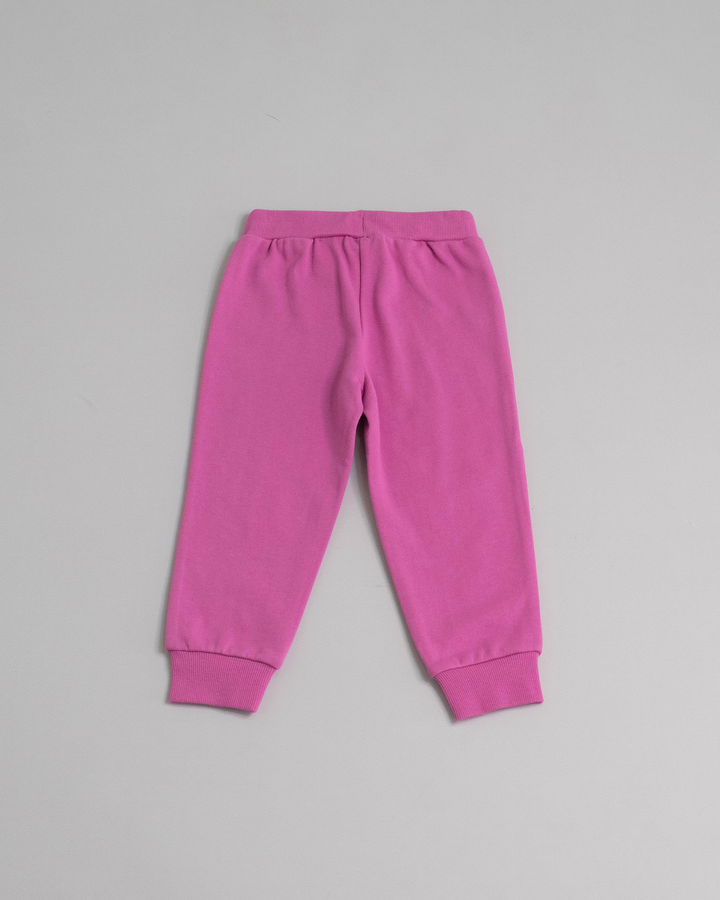 Pantalón Fucsia de algodón con ajustador y gráfico de corazón