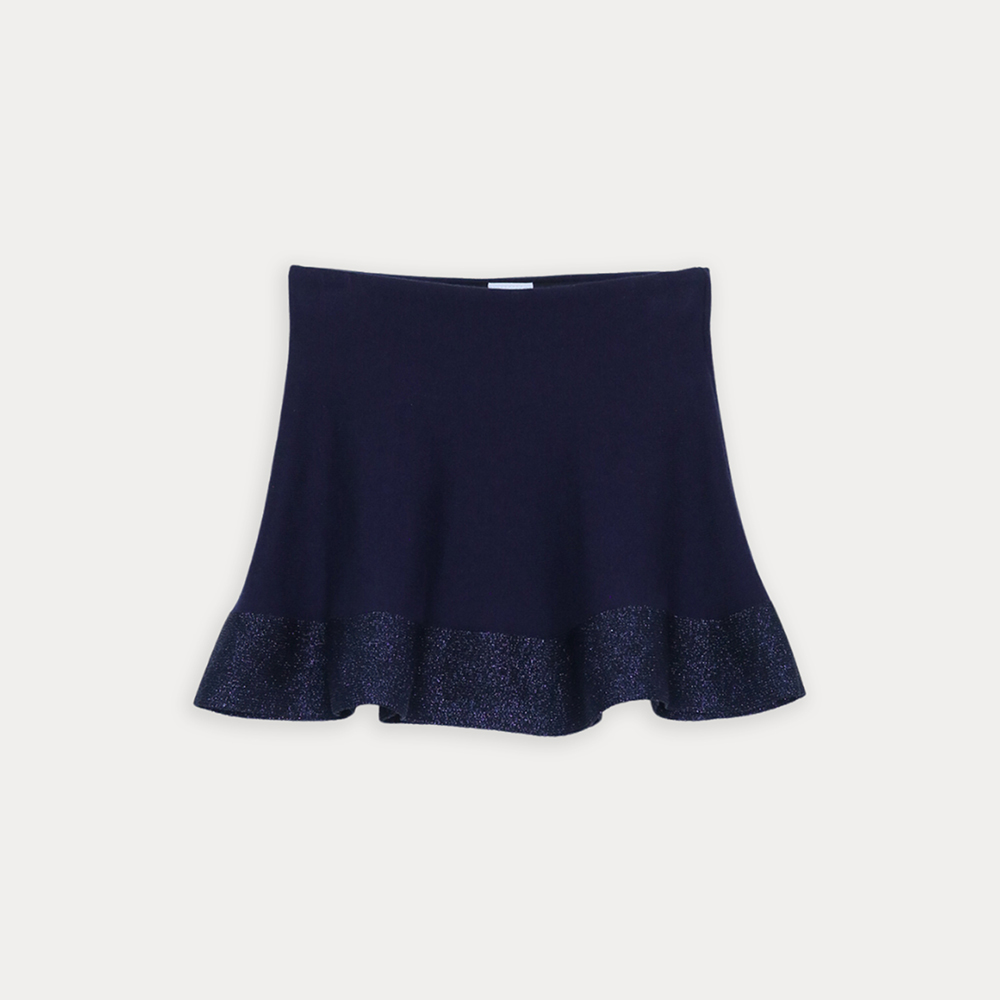 Falda De Algodón Tejido Azul Marino Con Elastico Y Detalle Metálico Para Niña