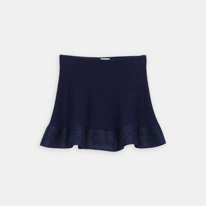 Falda De Algodón Tejido Azul Marino Con Elastico Y Detalle Metálico Para Niña