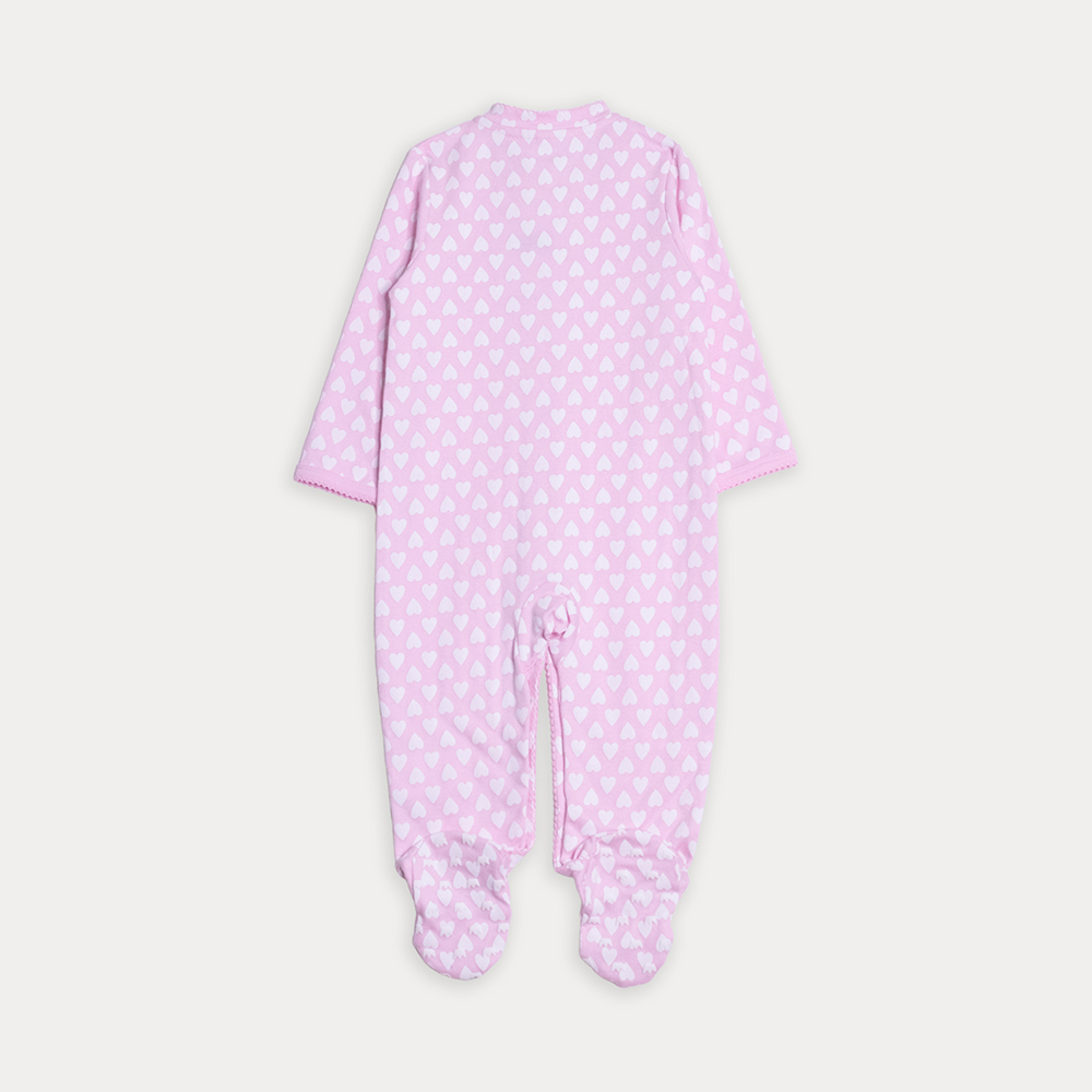 Pijama De Algodón Rosado Con Estampado De Corazones Blancos Para Bebe Niña