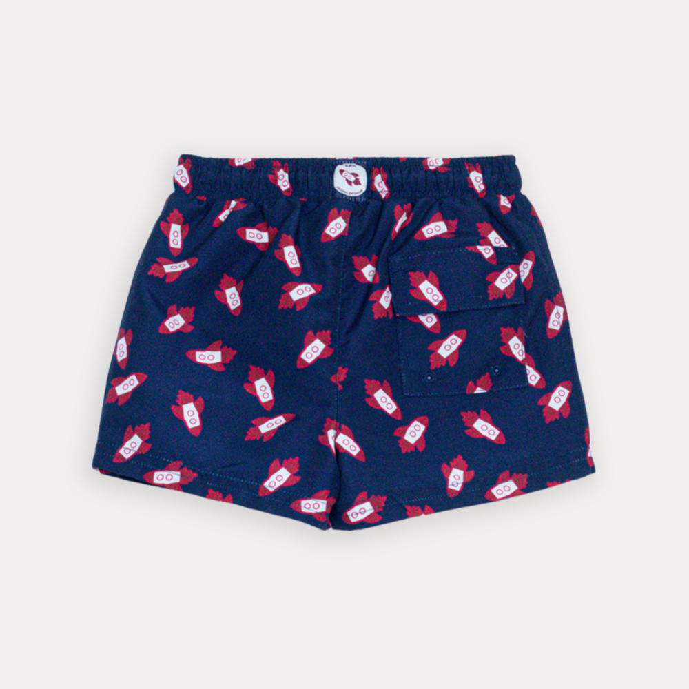 Traje De Baño Azul Marino Con Estampado De Cohetes Para Bebe Niño