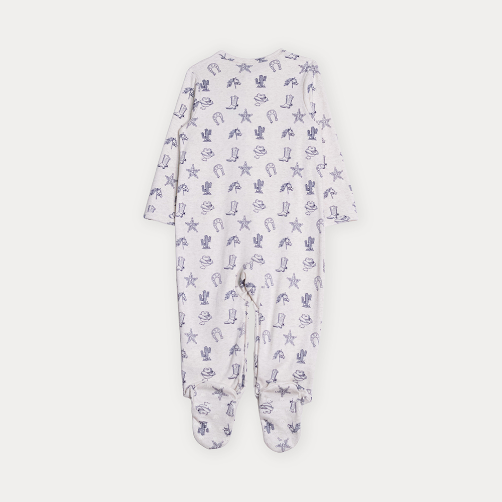 Pijama De Algodón Crema Con Estampado Vaquero En Azul Marino Para Bebe Niño