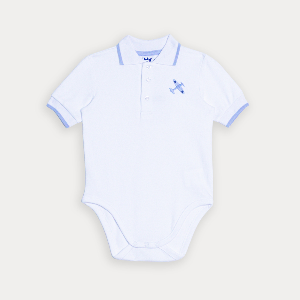 Chemise De Algodón  Blanca Manga Corta Con Bordado De Avión Para Bebe Niño
