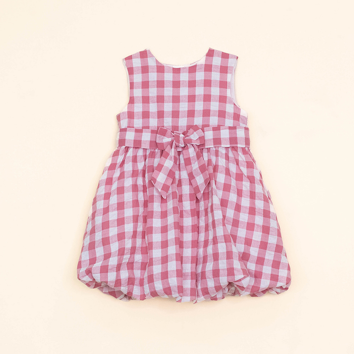 Vestido de Cuadros Rosado y Crema de Sirsoca, con Lazo, para Bebé Niña